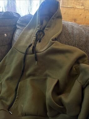 SHEIN Olive Green Hooded Pullover Sweatshirt